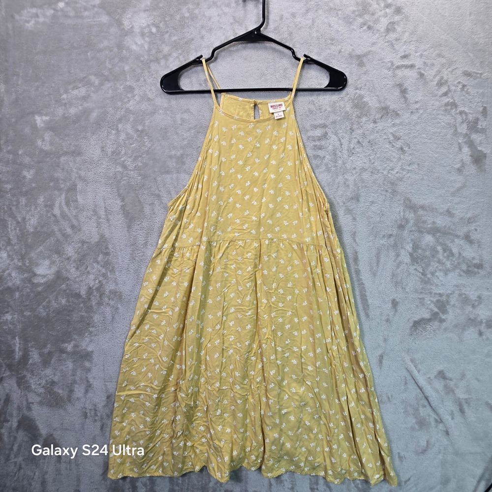 Mossimo Supply Co Yellow Floral Babydoll Dress High Neck Rayon Large 0840